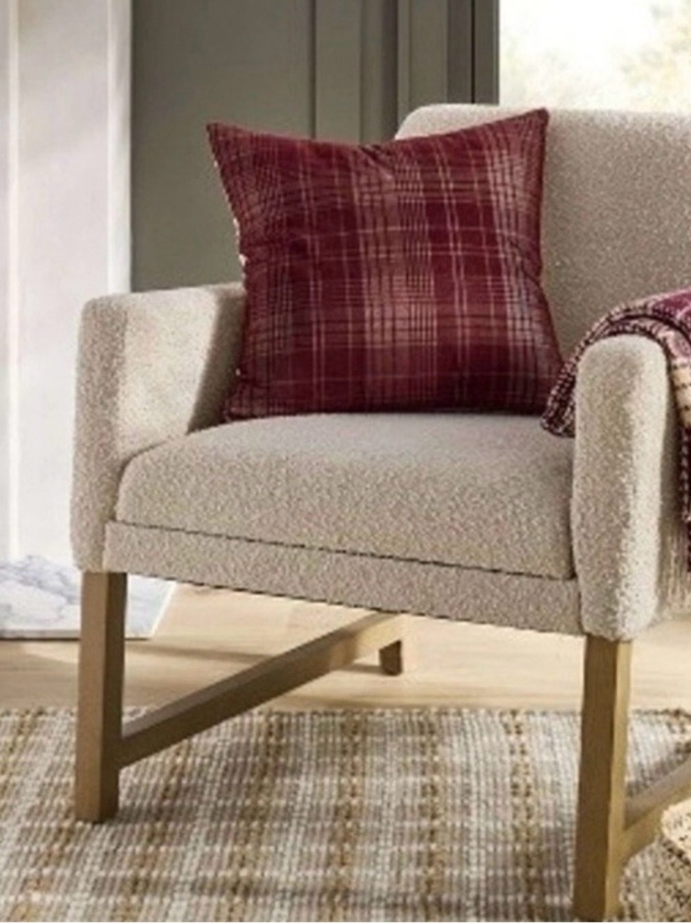 NWT Hearth & Hand Hearth Magnolia Corduroy Plaid Pillow 18x18 In Burgundy